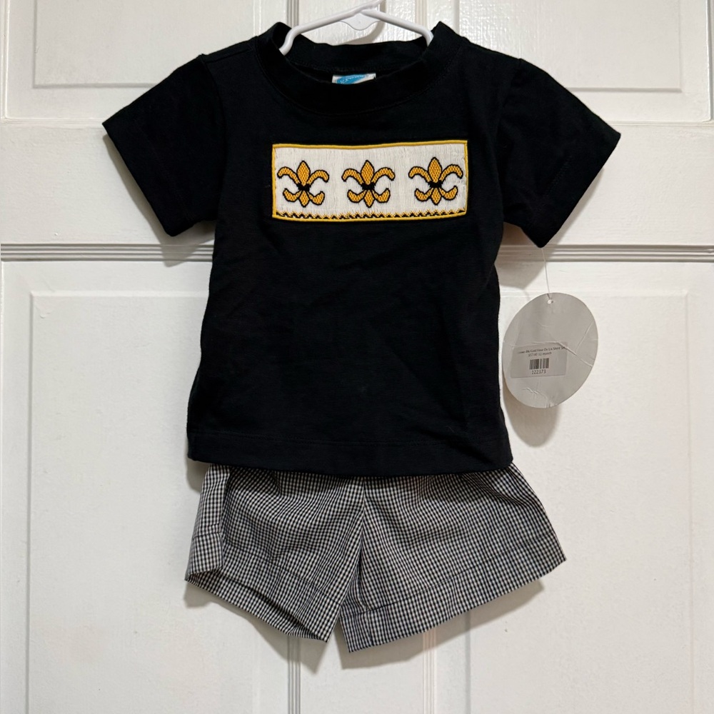 New Boys Smocked Outfit Matching Set New Orleans Saints Fleur de Leis NFL 12M
